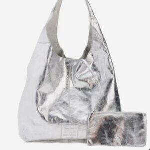 NWT Haute Hippie Silver Leather Hobo Bag with Mini Zip Pouch